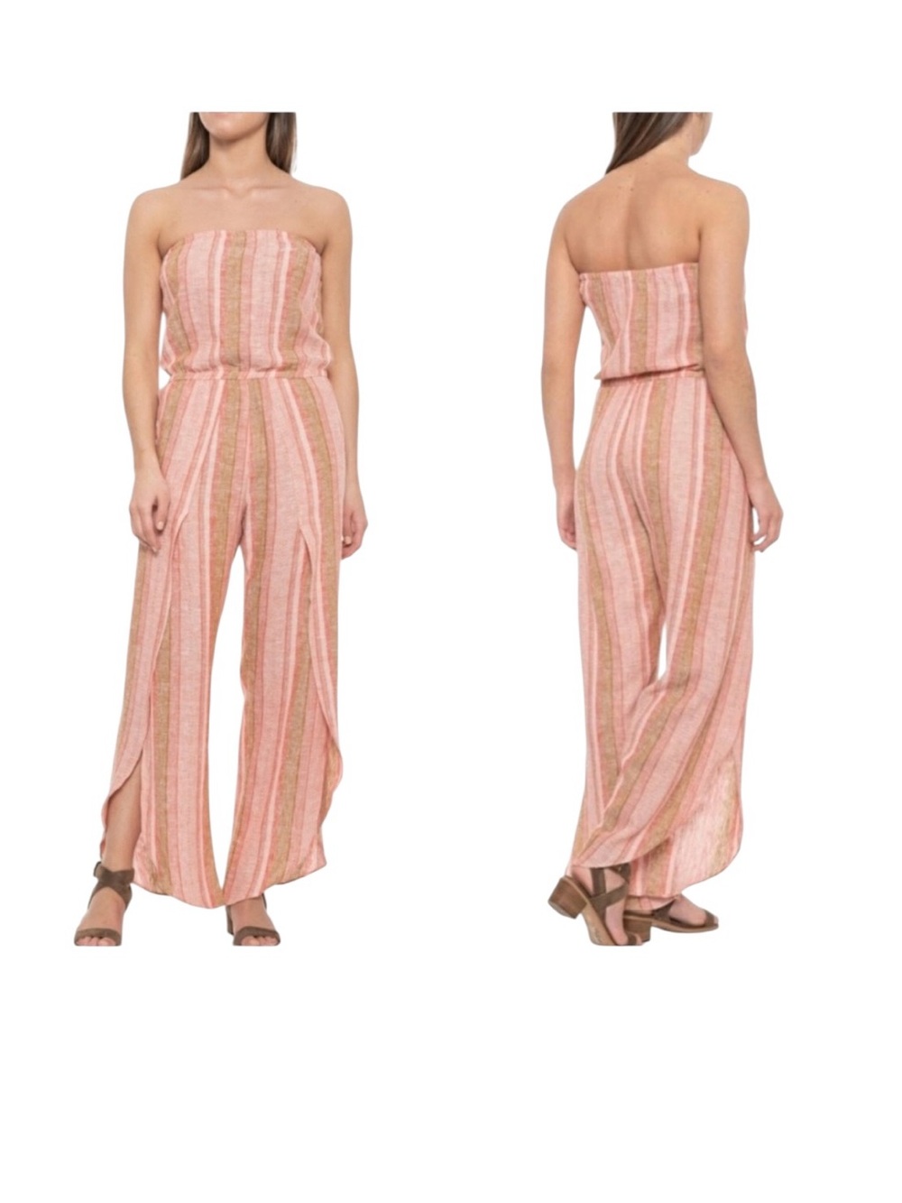 Drew Women’s Anthro Strapless Striped Linen Blend Jumpsuit Sz M